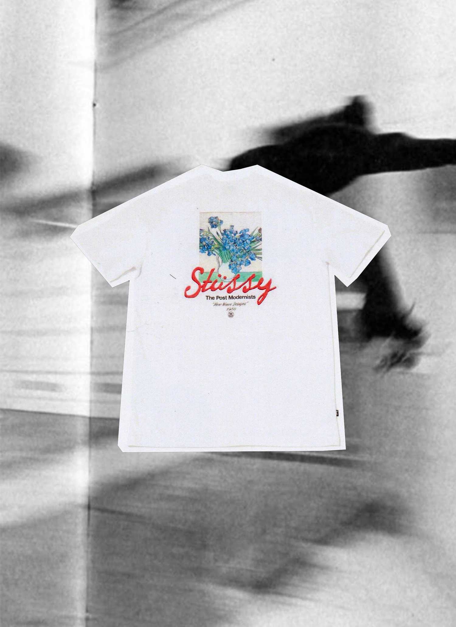 Stussy t-shirt featuring irises and "The Post Modernists" graphic