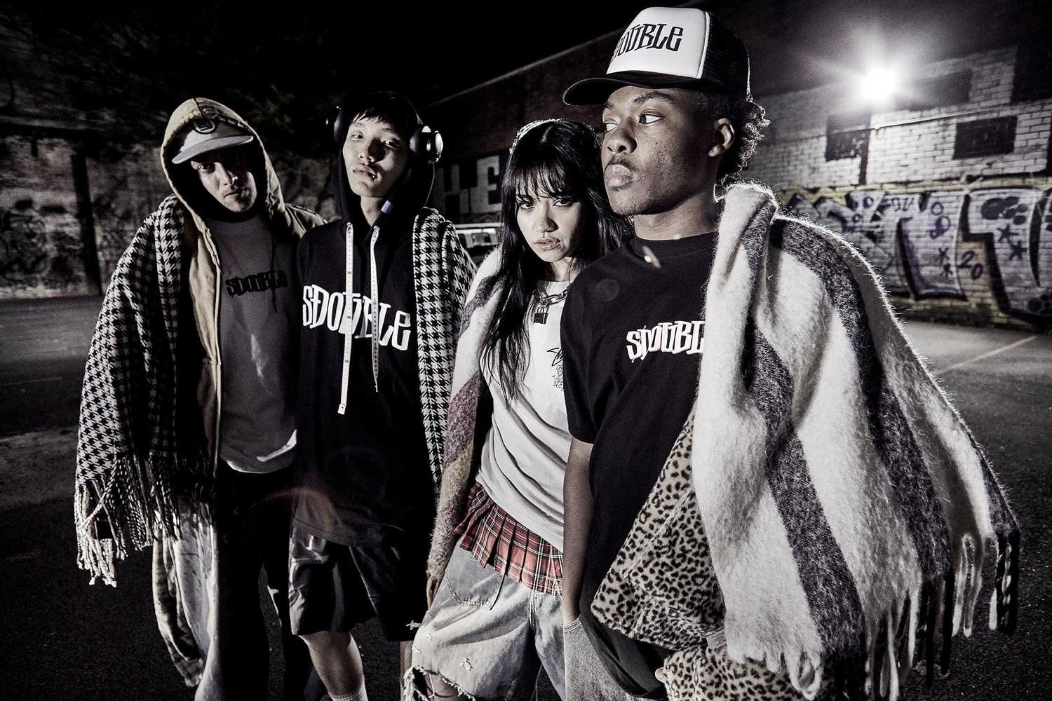 S/Double crew wearing houndstooth and leopard print streetwear